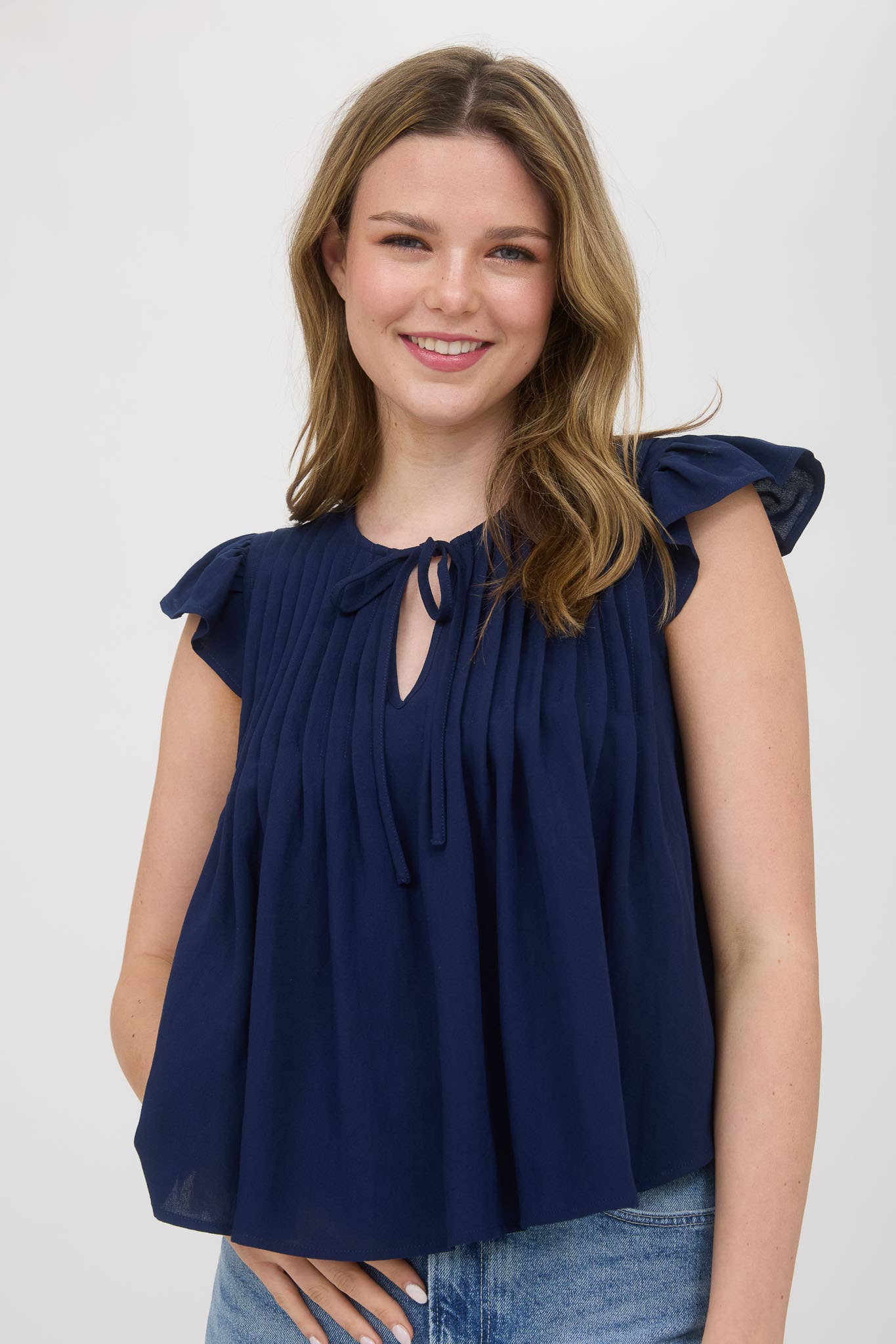 The Navy Muse Pleated Top