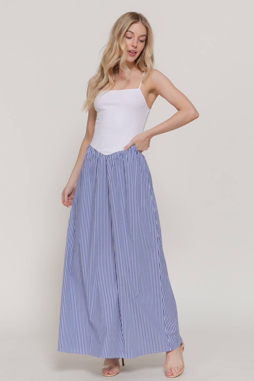 Striped Long Dress with Contrasting Cami Top
