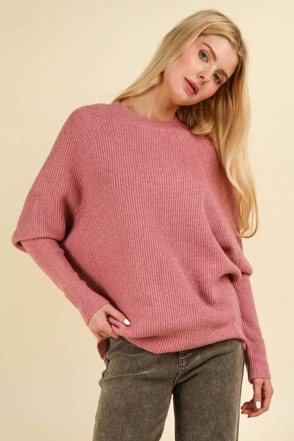 Raglan Dolman Sleeve Oversized Knit Sweater Top: PINK