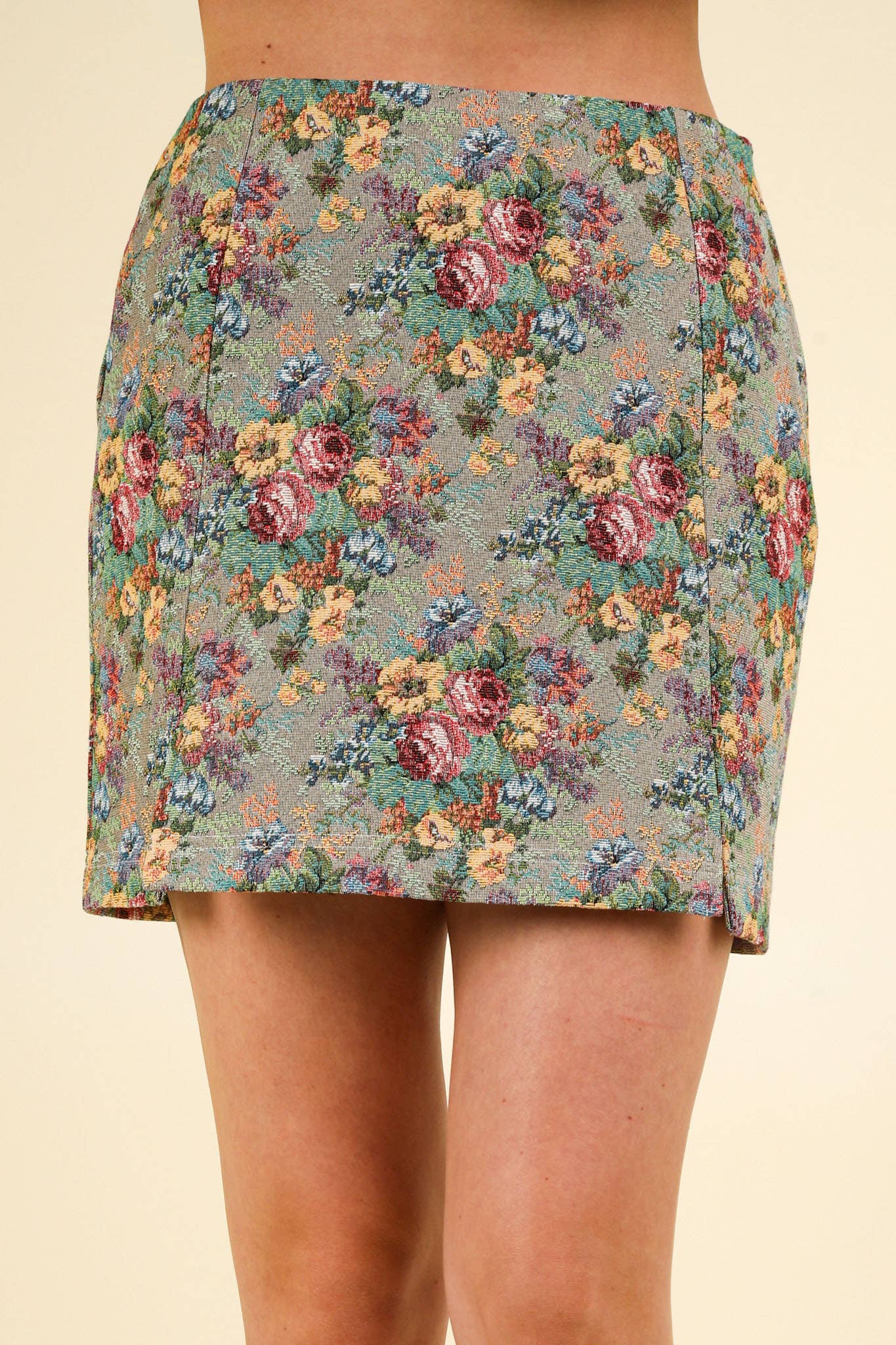 Floral Jacquard Fabric Mini Skirt