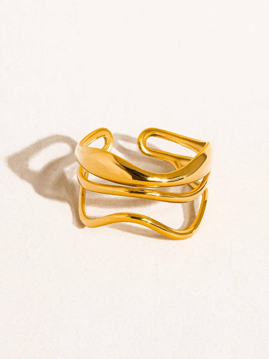 Twist & Slay 18K Gold Non-Tarnish Abstract Ring: Yellow Gold
