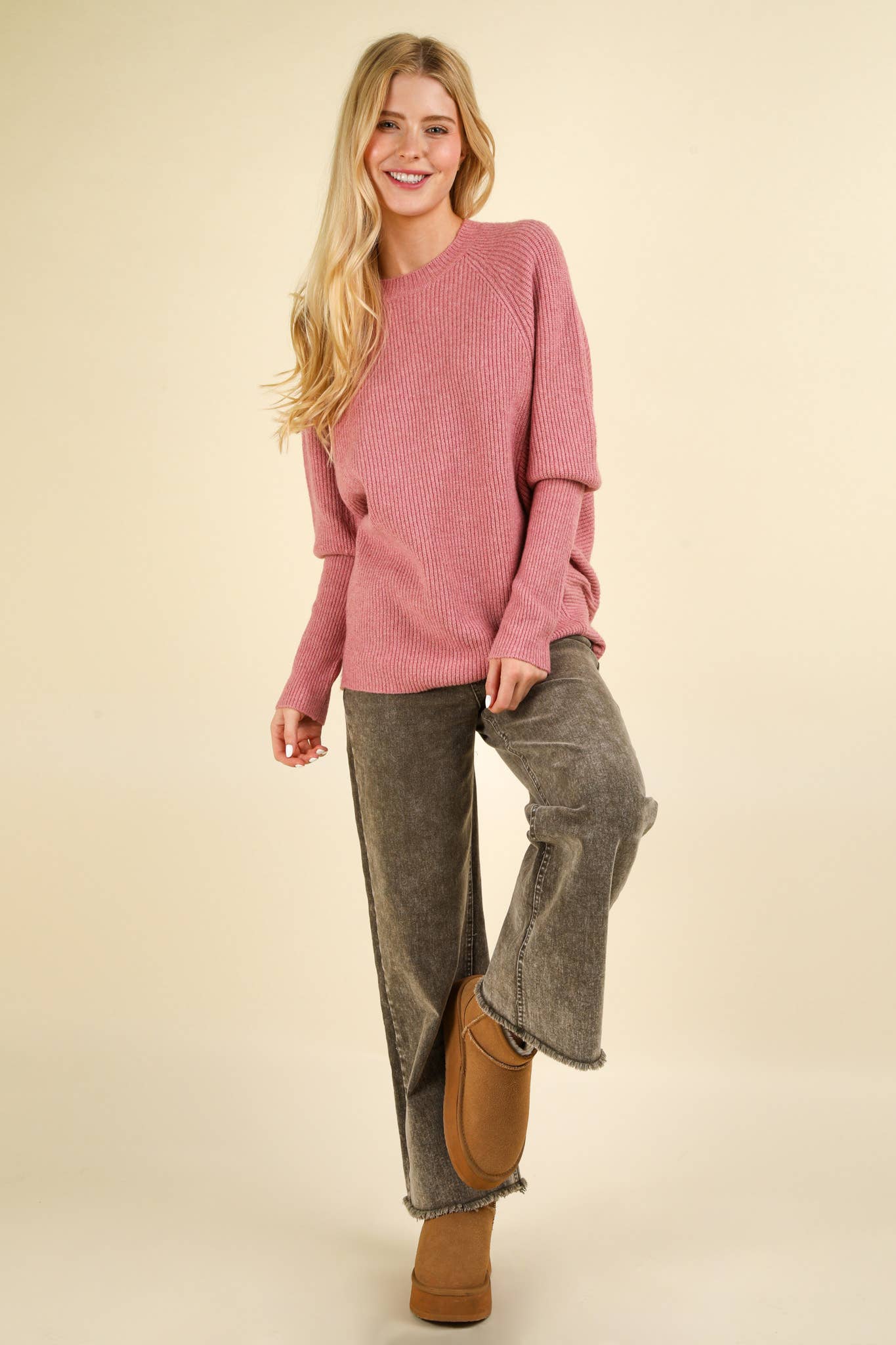 Raglan Dolman Sleeve Oversized Knit Sweater Top: PINK