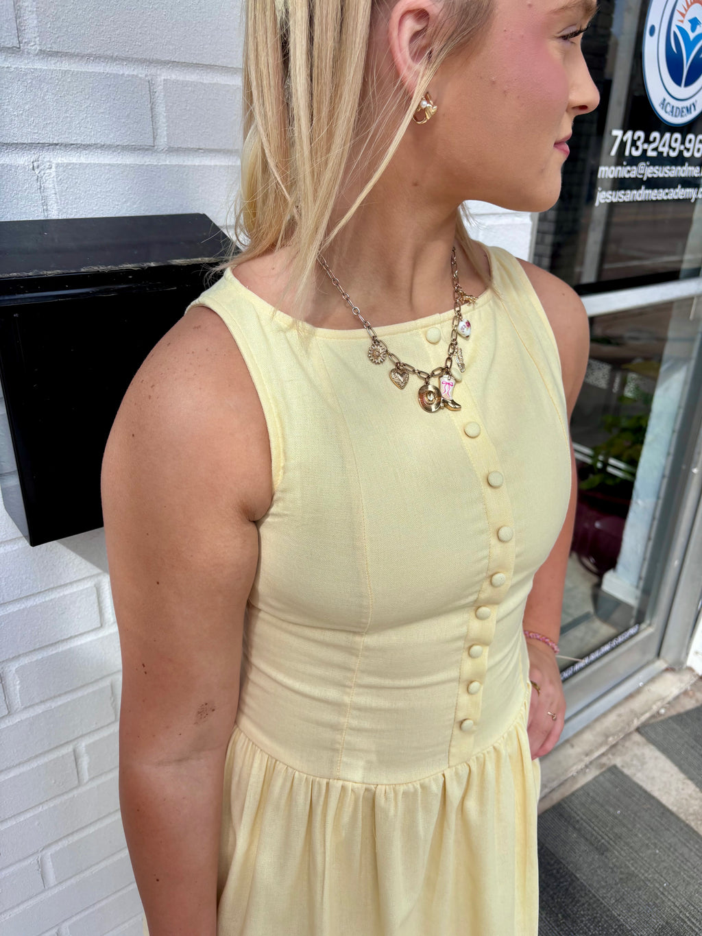Boat Neck Linen Mini Dress: Butter Yellow