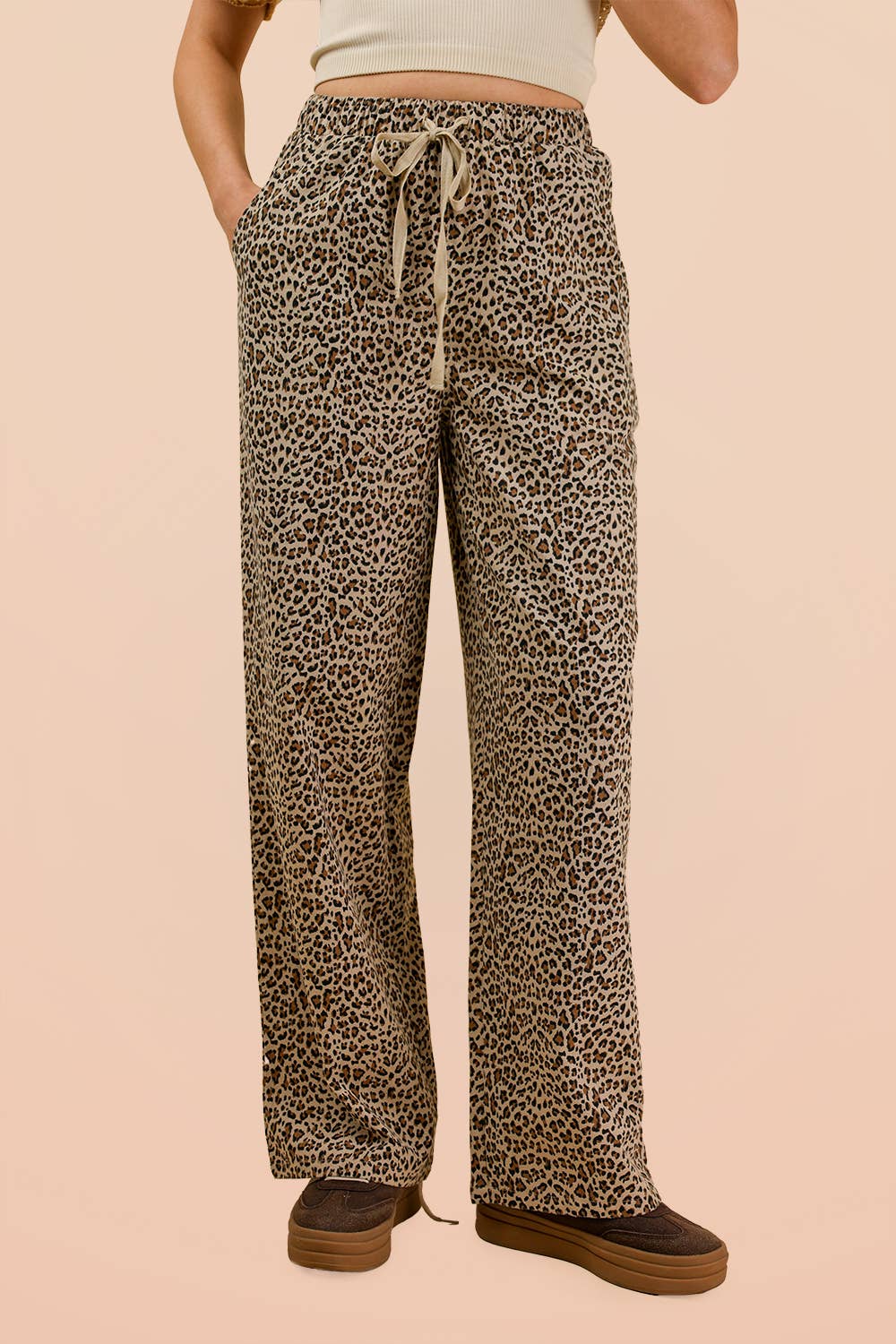 Linen Wide Leg Pants:LEOPARD