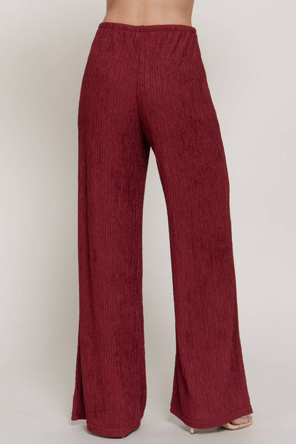 Crinkle Knit Long Pants: Wine