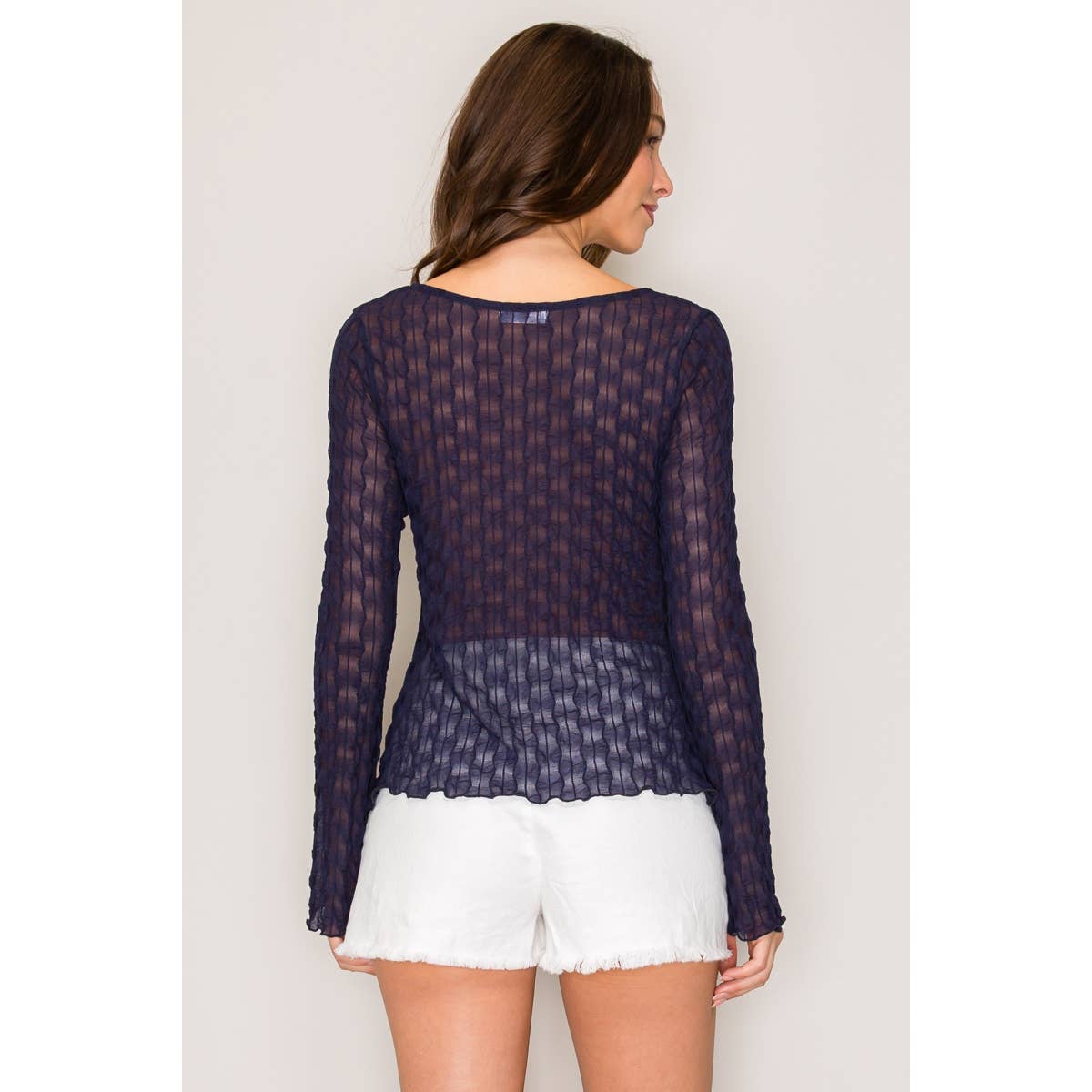 Front Flyaway Long Sleeve Top: Navy