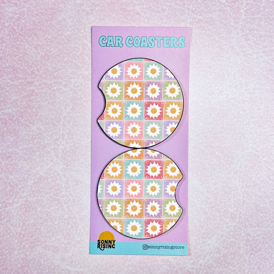 2 Car Coasters, Colorful Granny Squares