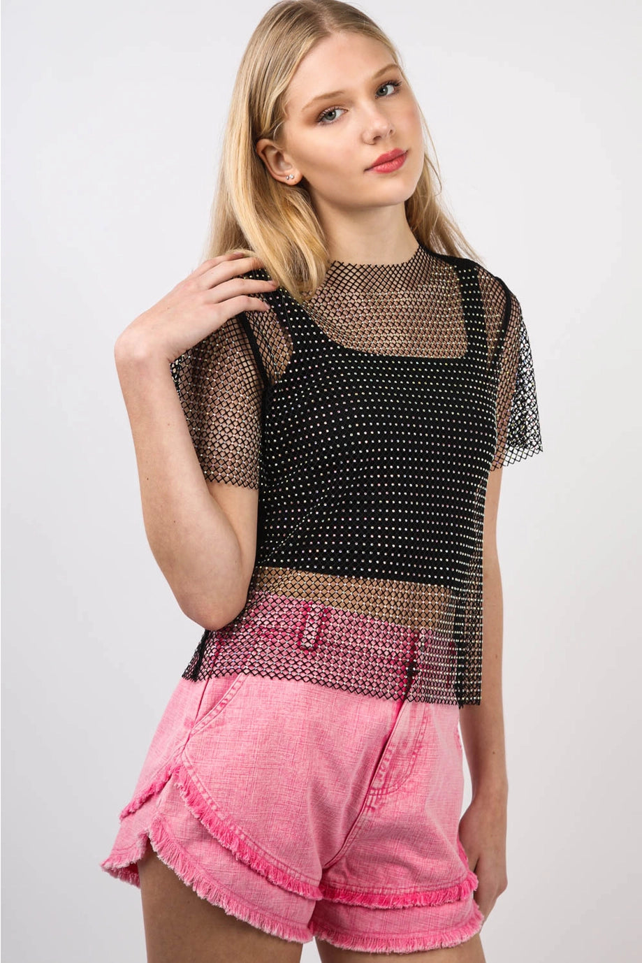SALE: Fringe Denim Shorts - BARBIE PINK