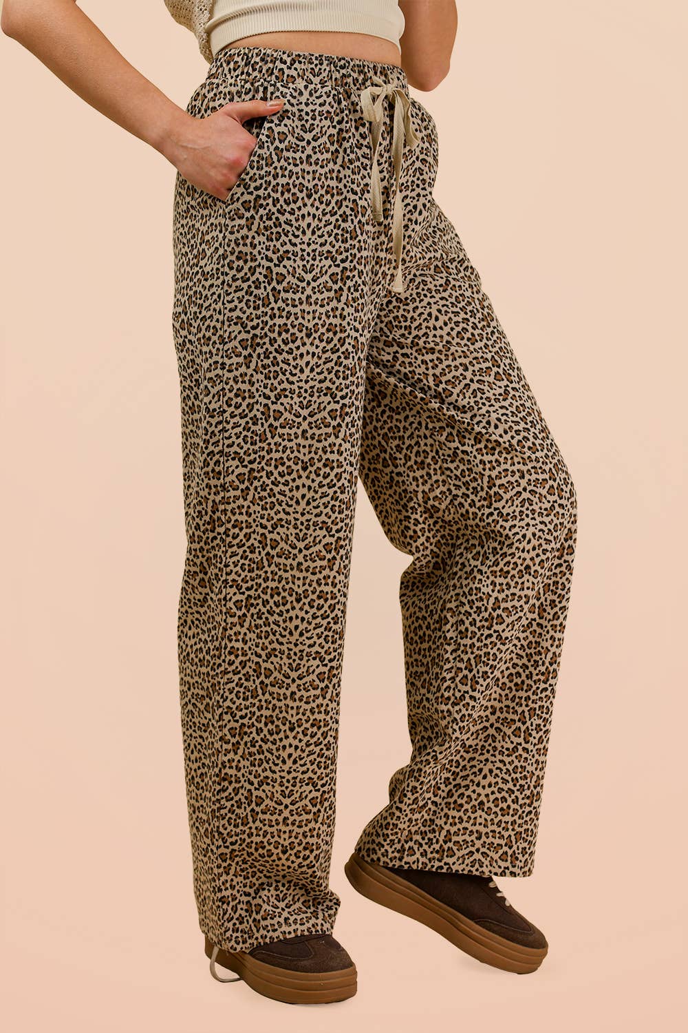 Linen Wide Leg Pants:LEOPARD