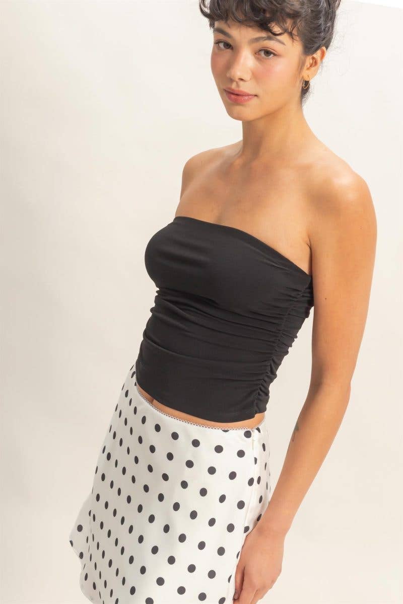 Ruched Bandeau Top: BLACK