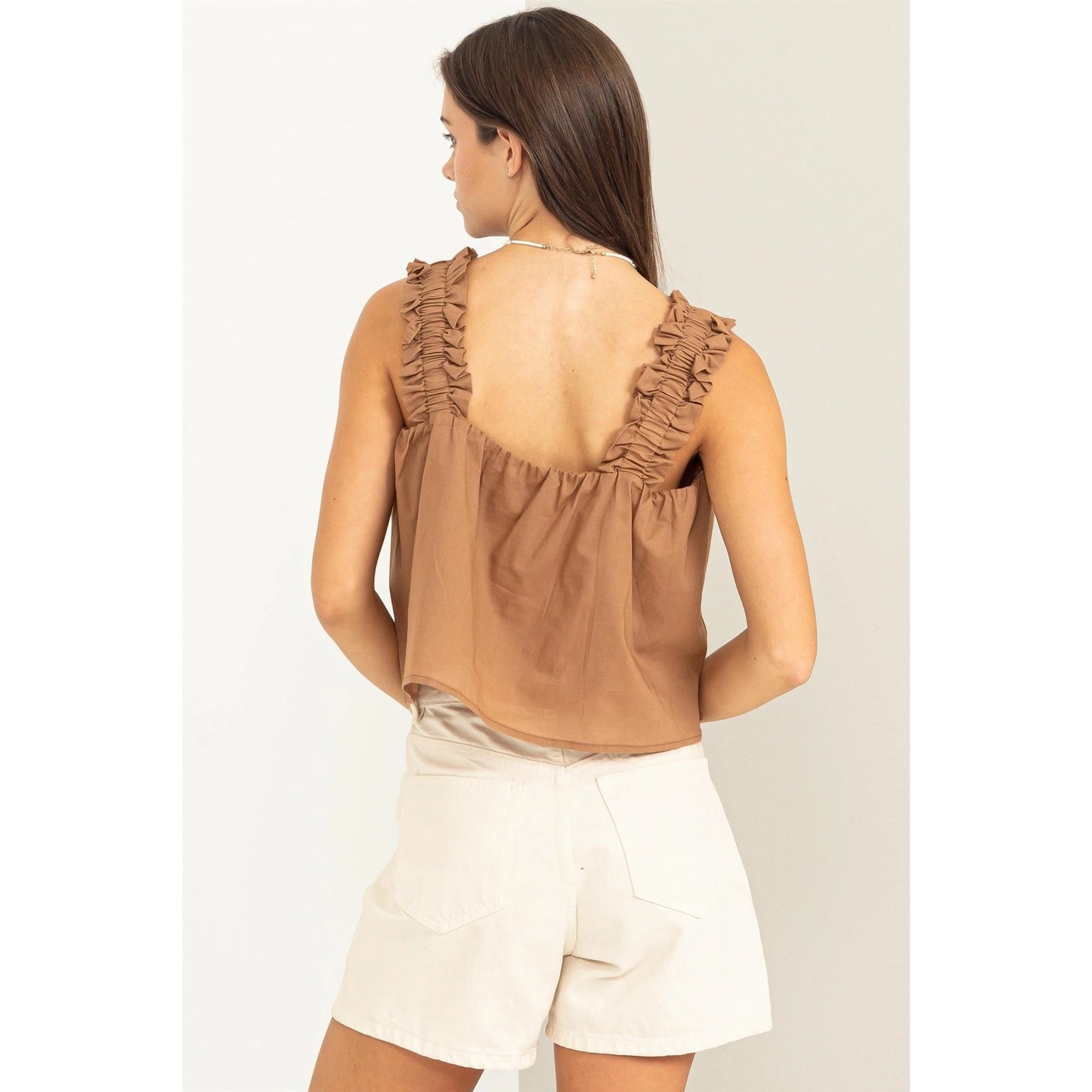 Camel Brown BUTTON Down Sleeveless Top