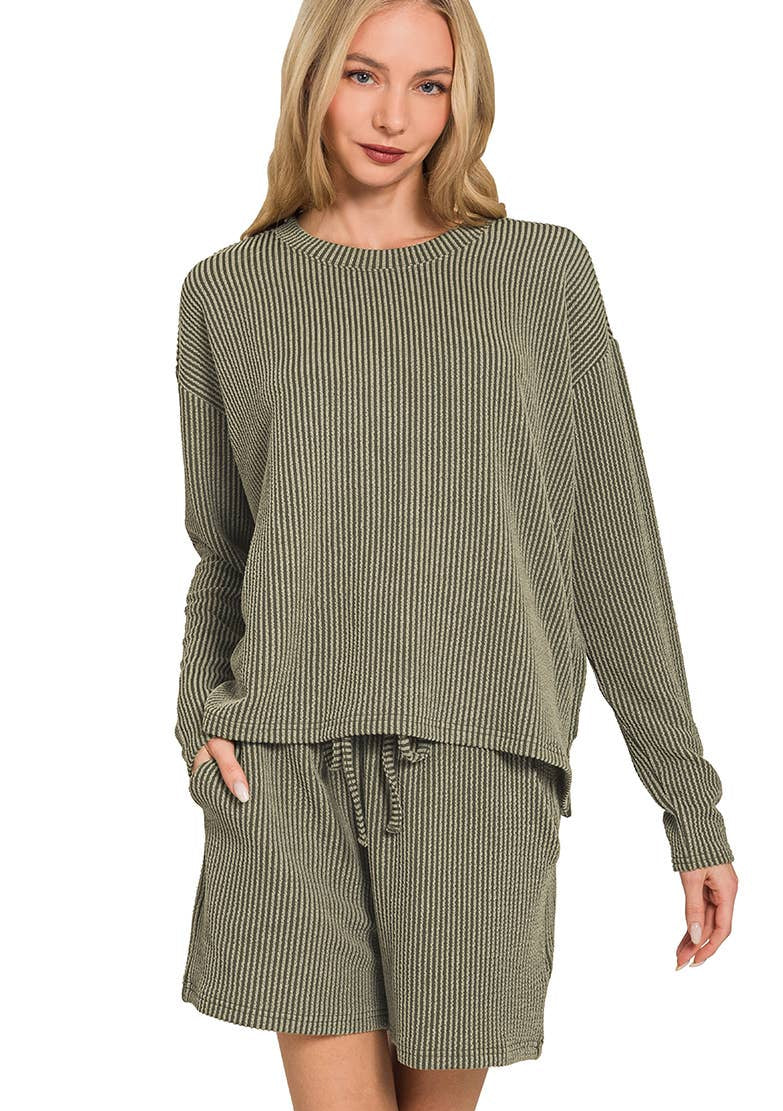 Olive Ribbed Lounge Set