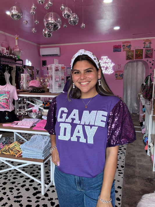 Game Day Sequin Blouse: Purple