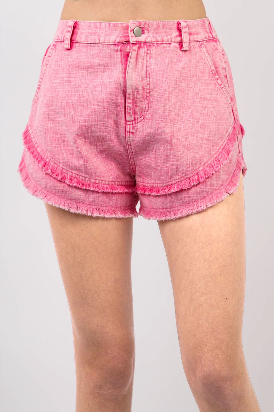 SALE: Fringe Denim Shorts - BARBIE PINK