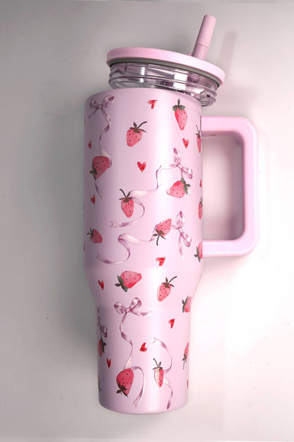 40oz SPILL FREE STAINLESS STEEL VACUUM TUMBLER : Strawberry