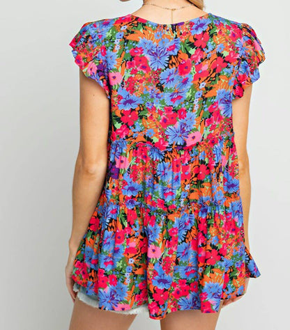 Relaxed Tiered Floral Ruffled Top