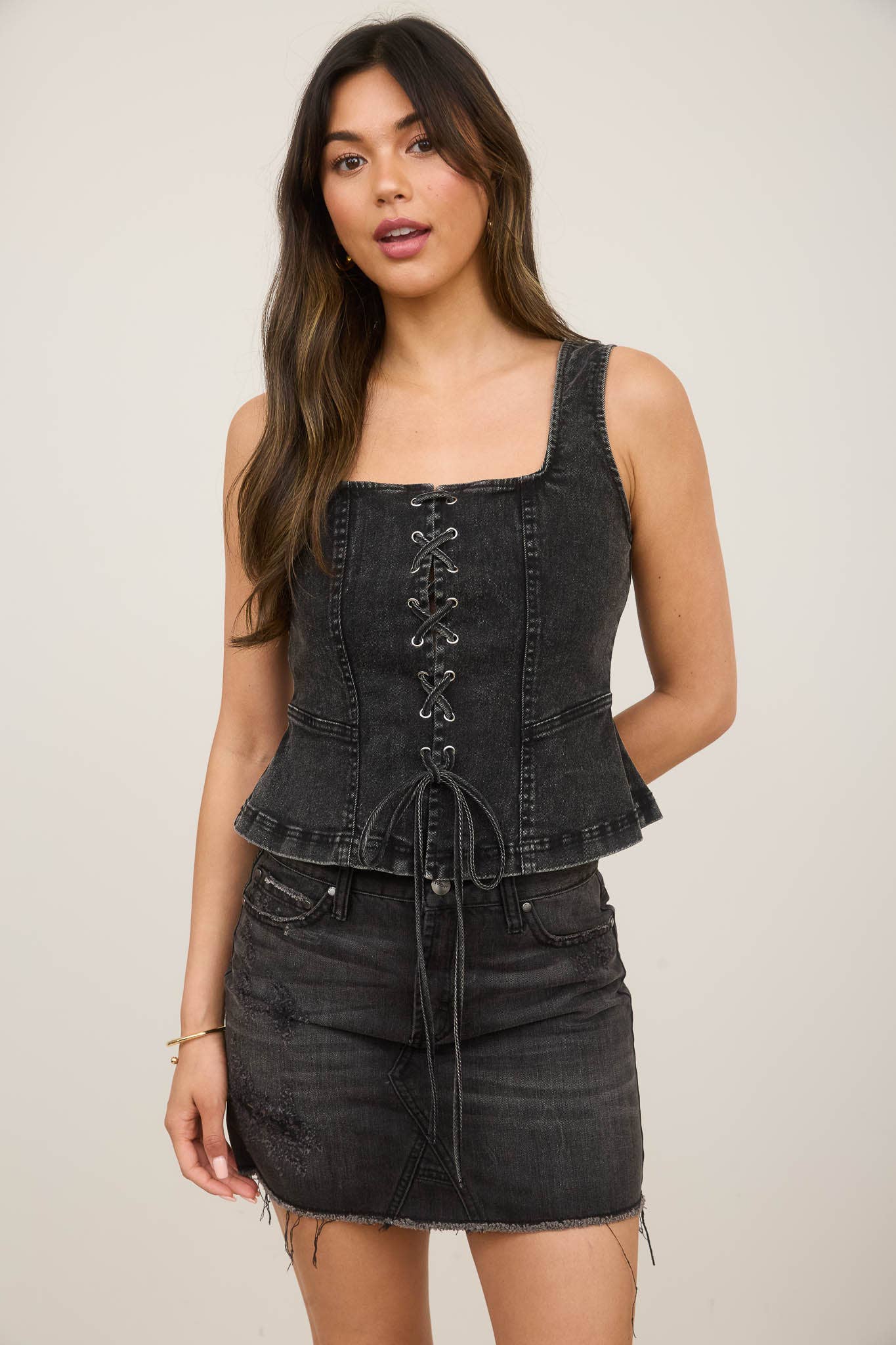 Lace up Denim Top