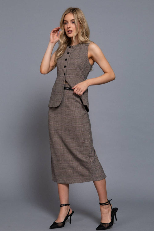 The Uptown Plaid Midi Skirt