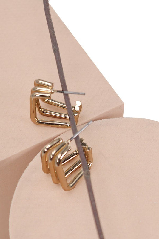 Mini Square Triple Hoop Hugggie Earrings