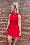 Drop Waist Woven Mini Dress: Tango Red