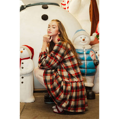 CHECKERED PRINT BABYDOLL DRESS: RED