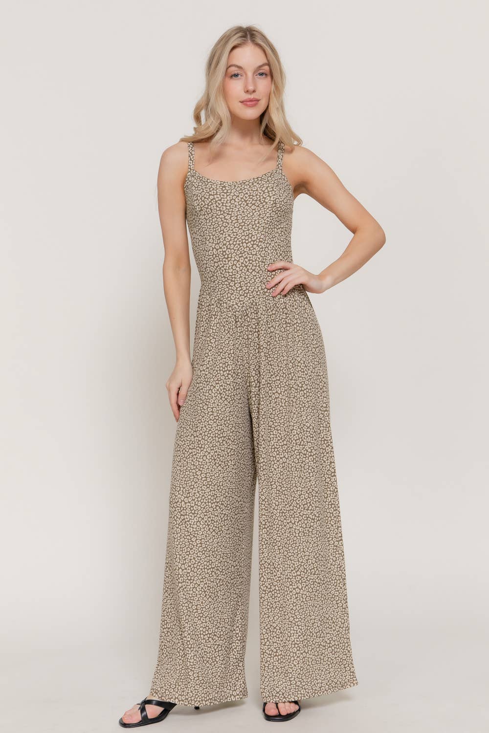 Leopard Printed Rib Bustier Style Jumpsuit: