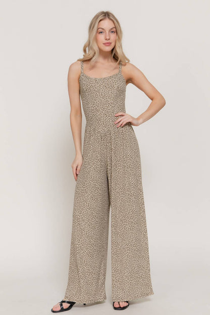 Leopard Printed Rib Bustier Style Jumpsuit: