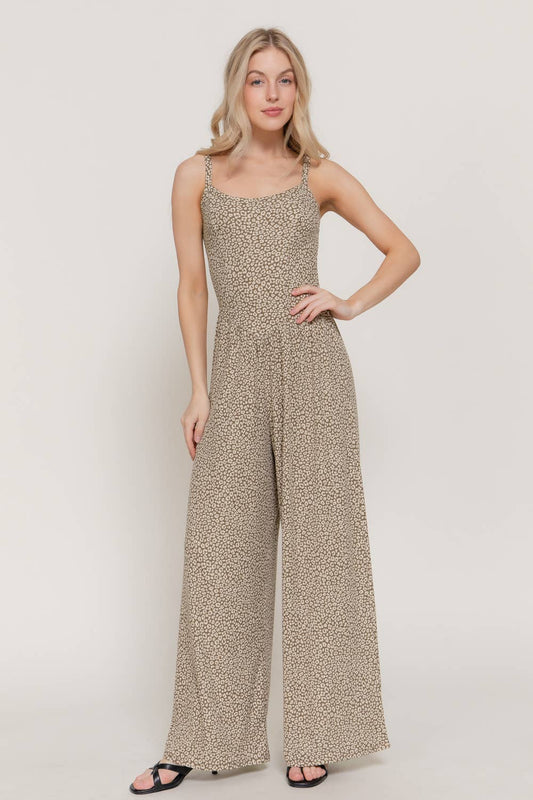 Leopard Printed Rib Bustier Style Jumpsuit: