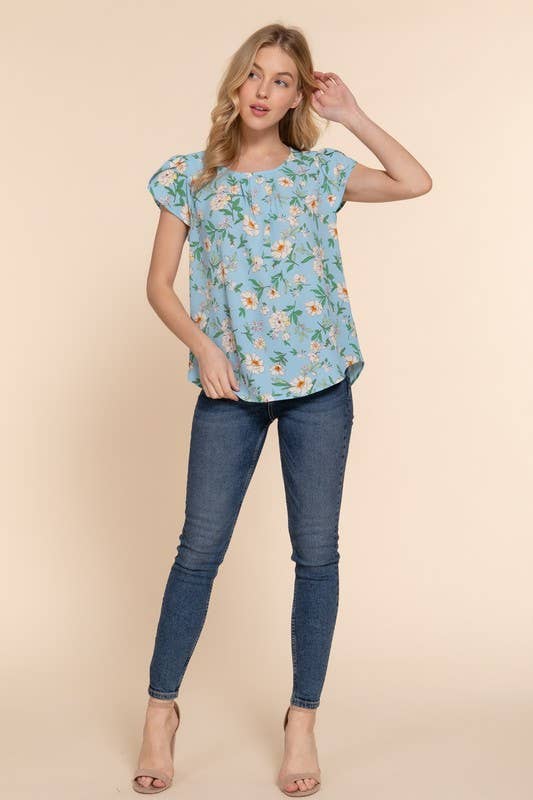 Short Sleeve Floral Print Blouse
