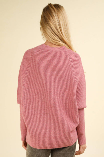 Raglan Dolman Sleeve Oversized Knit Sweater Top: PINK