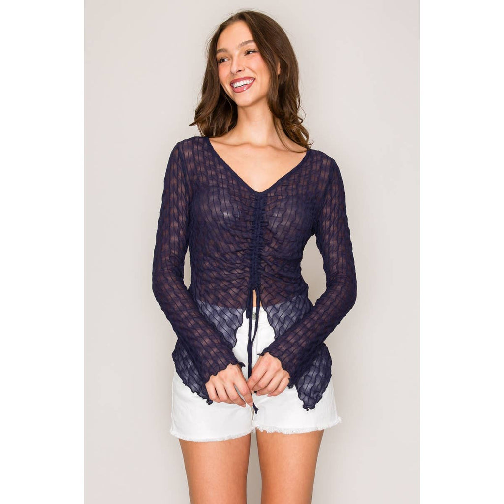 Front Flyaway Long Sleeve Top: Navy