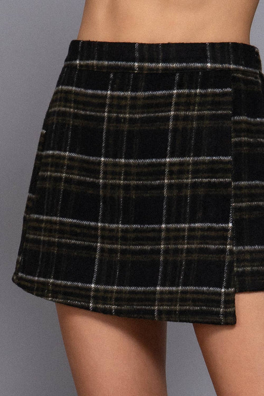 Black Plaid Wrap Shorts