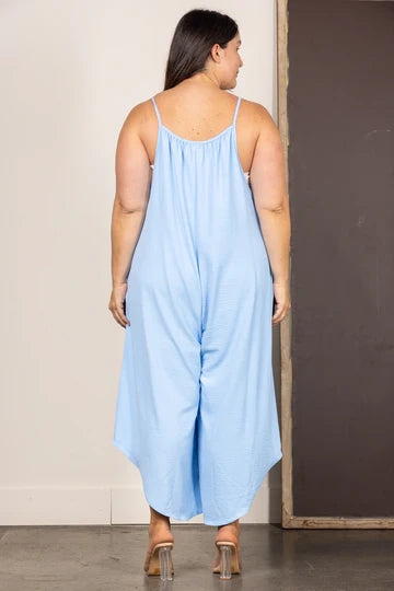 Sky Blue Spaghetti Strap Wide Leg Jumpsuit