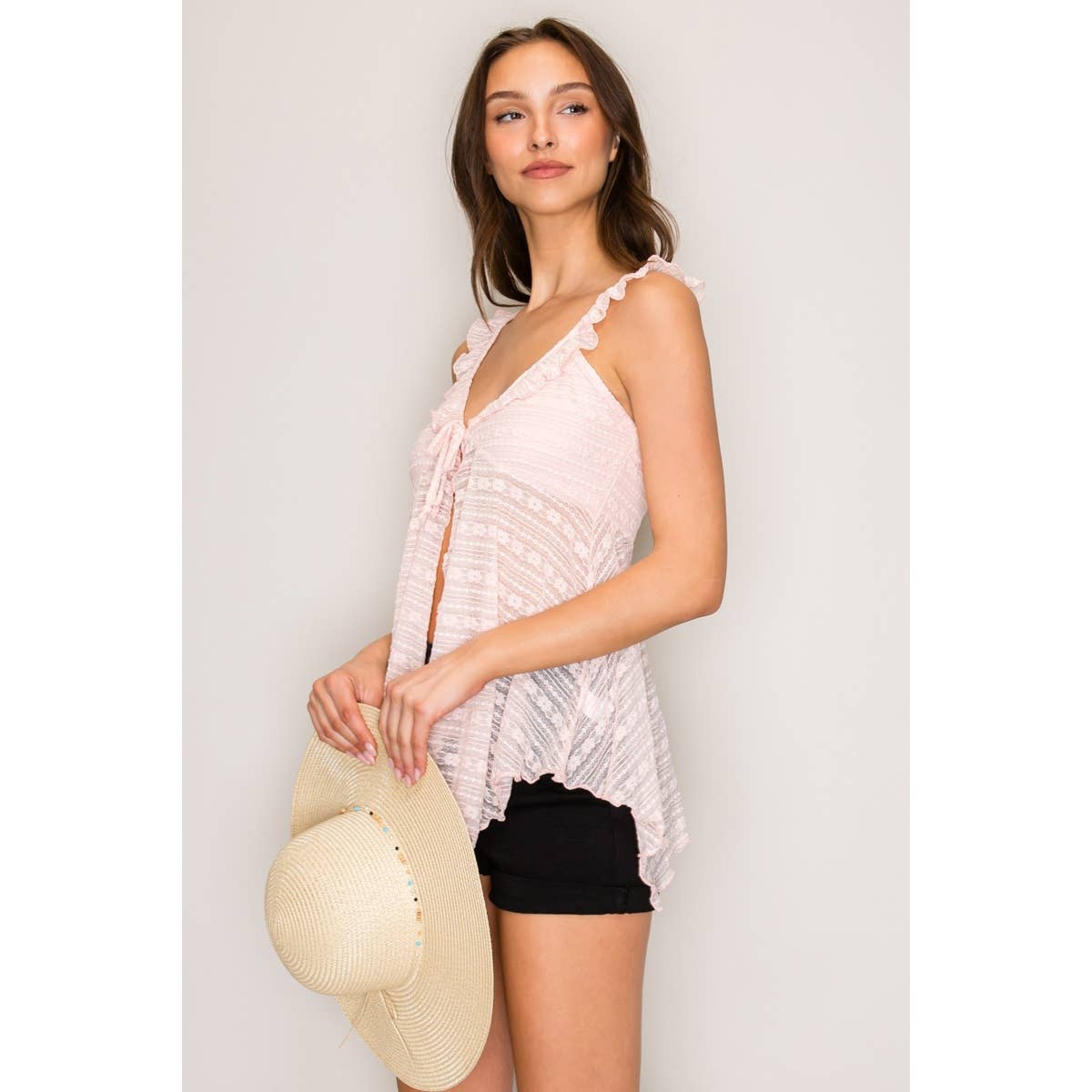 Ruffled Babydoll Flyaway Top: Brushed Pink