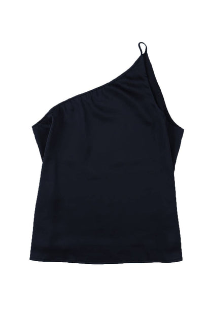 Satin One Shoulder Tank Top: Black