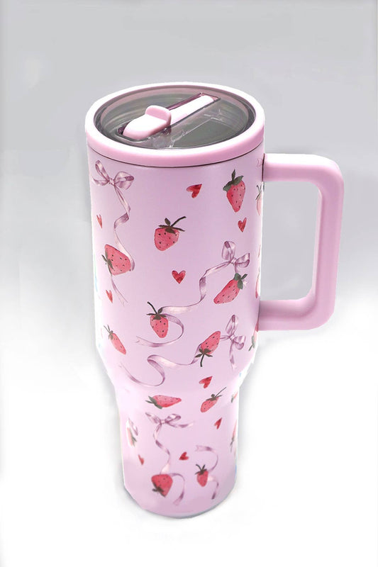 40oz SPILL FREE STAINLESS STEEL VACUUM TUMBLER : Strawberry