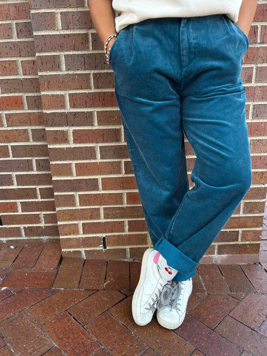 Washed corduroy pants: Teal