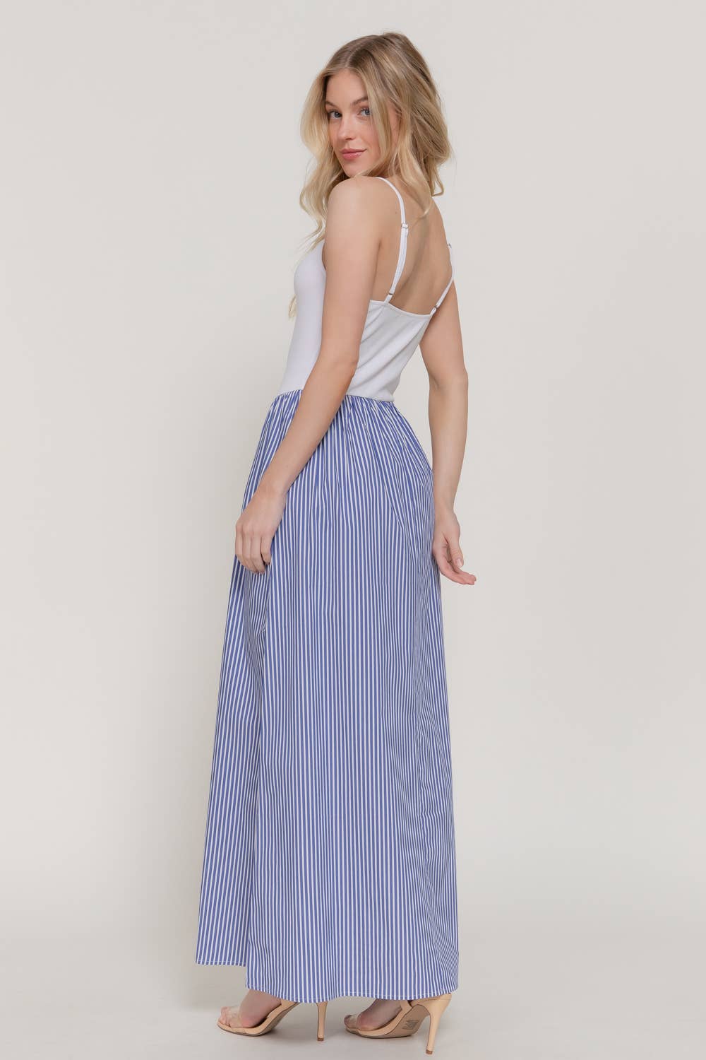 Striped Long Dress with Contrasting Cami Top