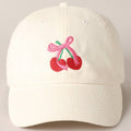 Cherries Ribbon Bow Embroidery Corduroy Cap: OFF WHITE / ONE SIZE