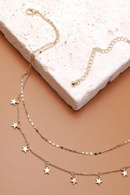 DELICATE DOUBLE LAYER STAR DROP NECKLACE:SILVER