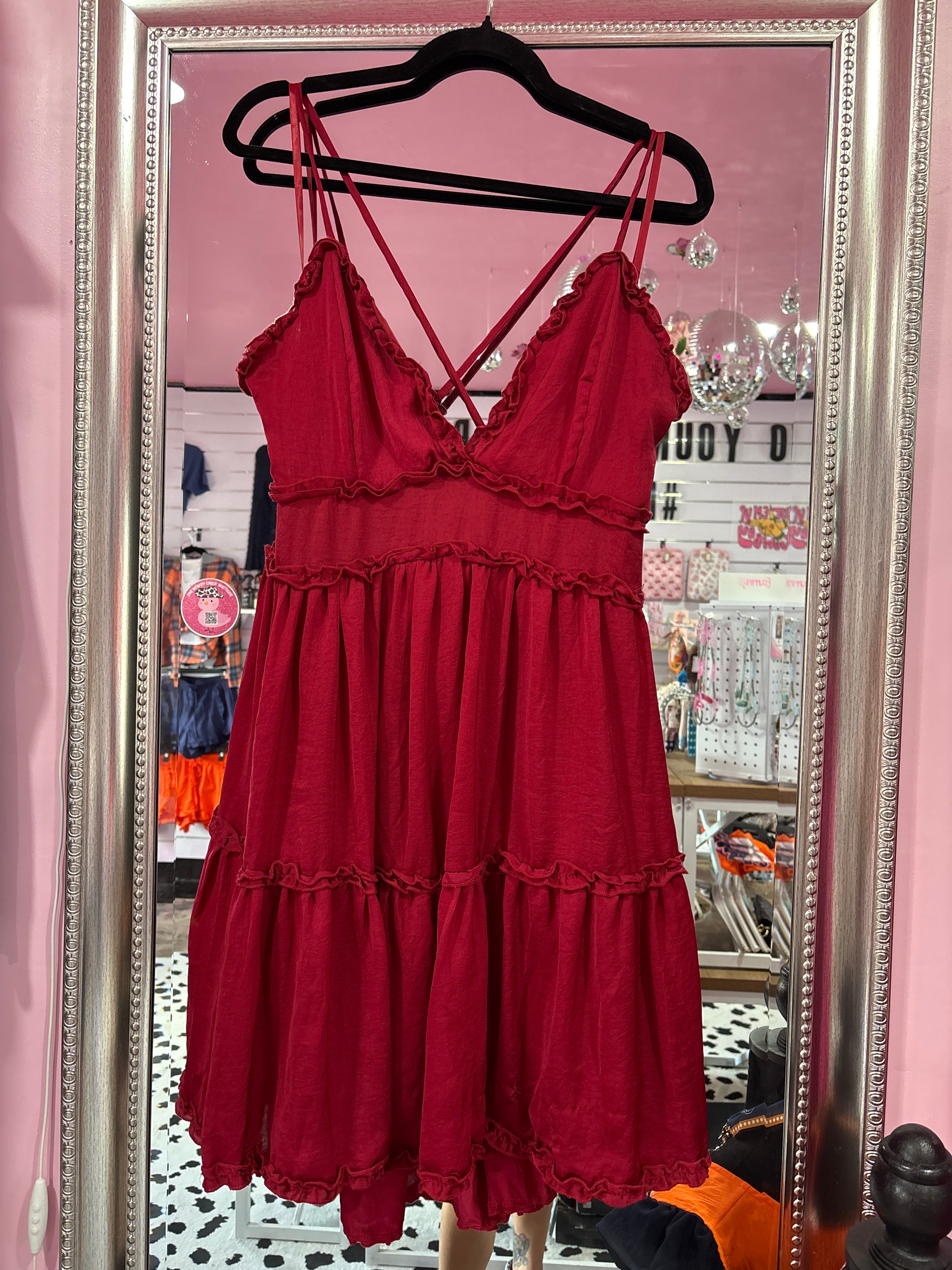 SALE: Maroon Cross-back Ruffle Dress