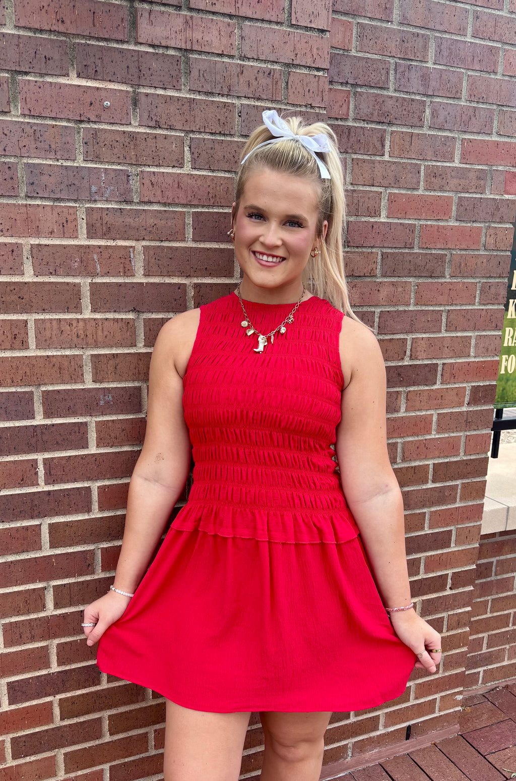 Drop Waist Woven Mini Dress: Tango Red