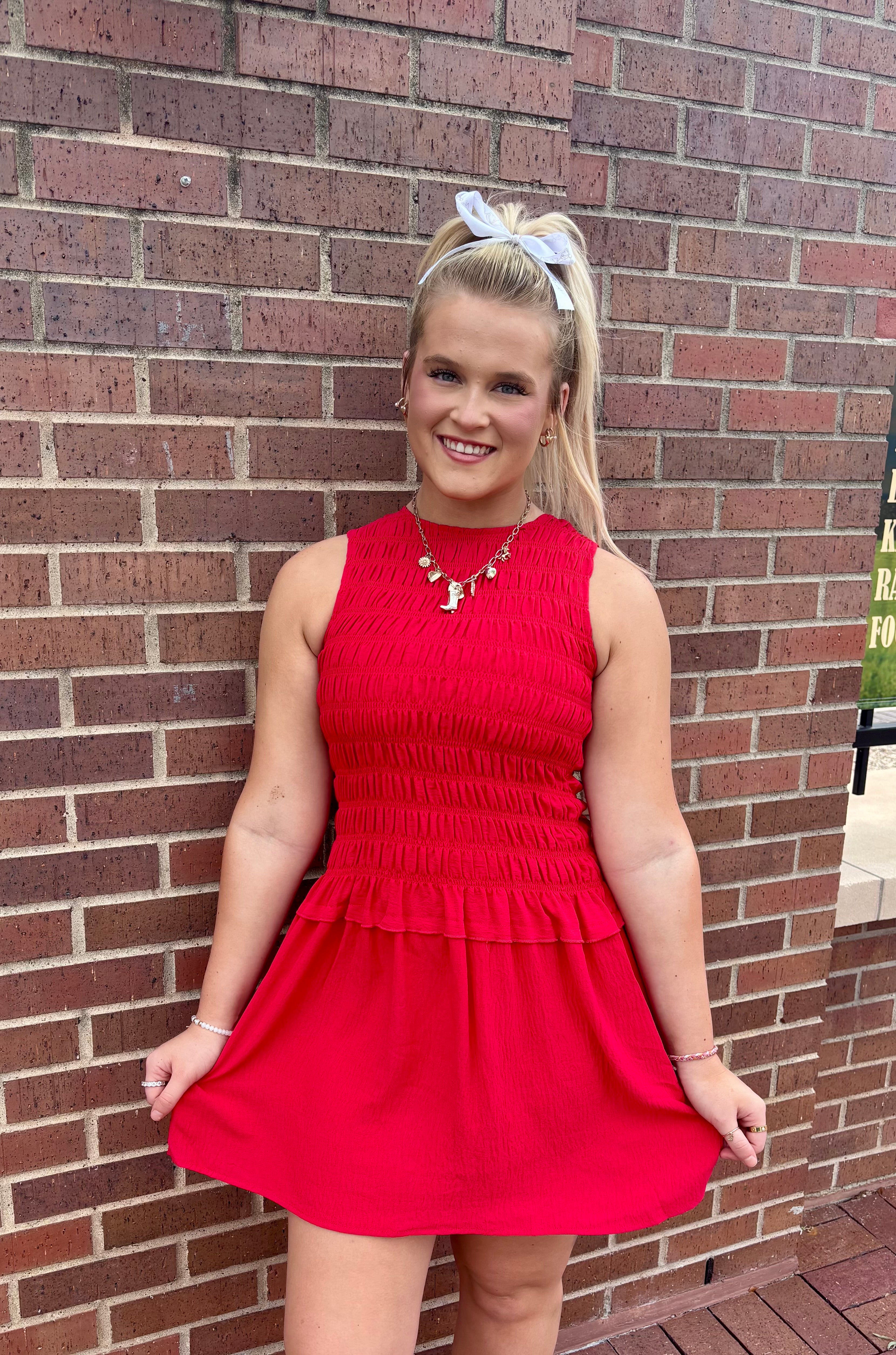 Drop Waist Woven Mini Dress: Tango Red