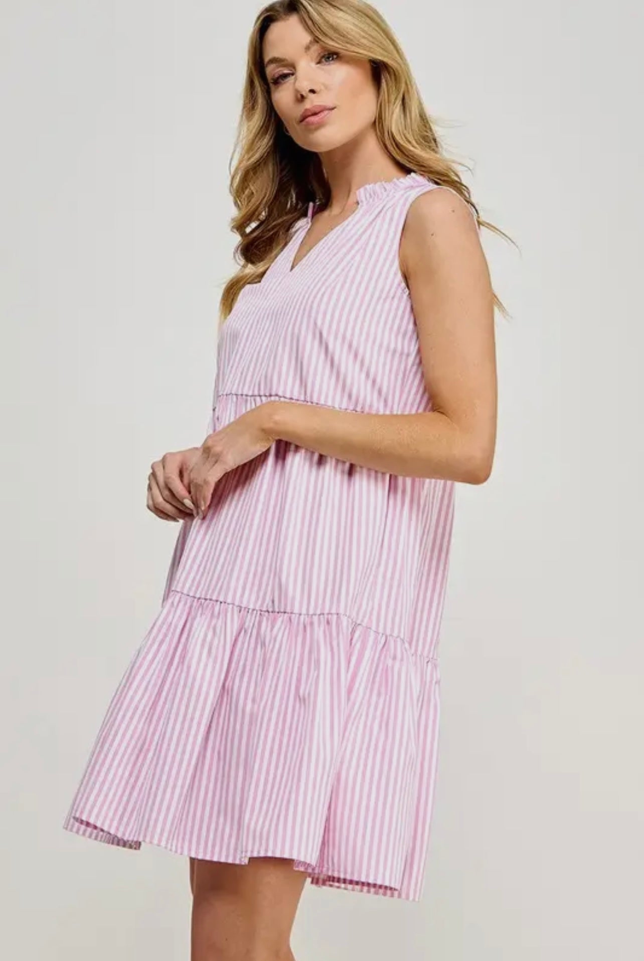 Pretty in Pink Stripe V-neck dress