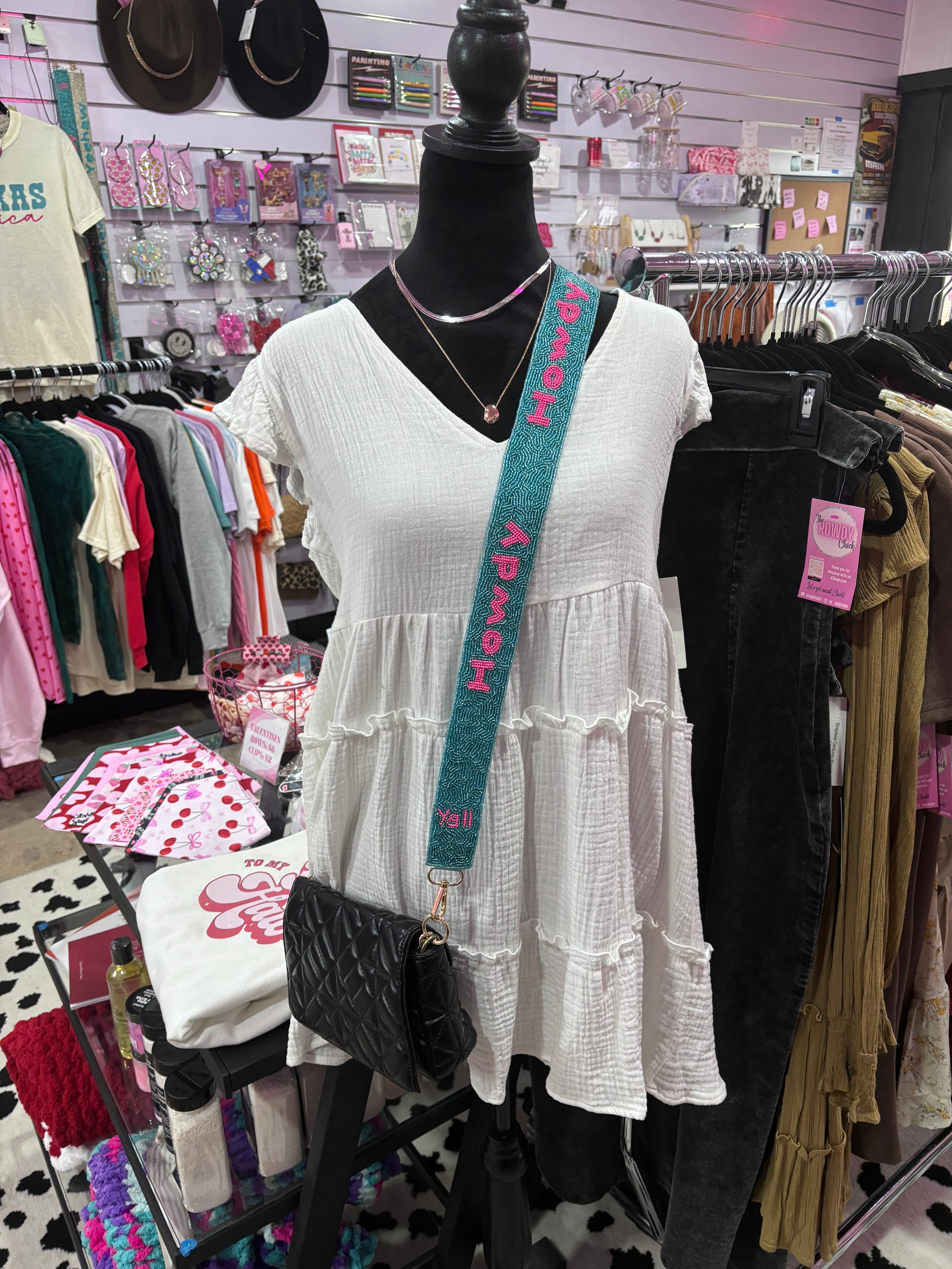 Teal Howdy Beaded Purse Strap