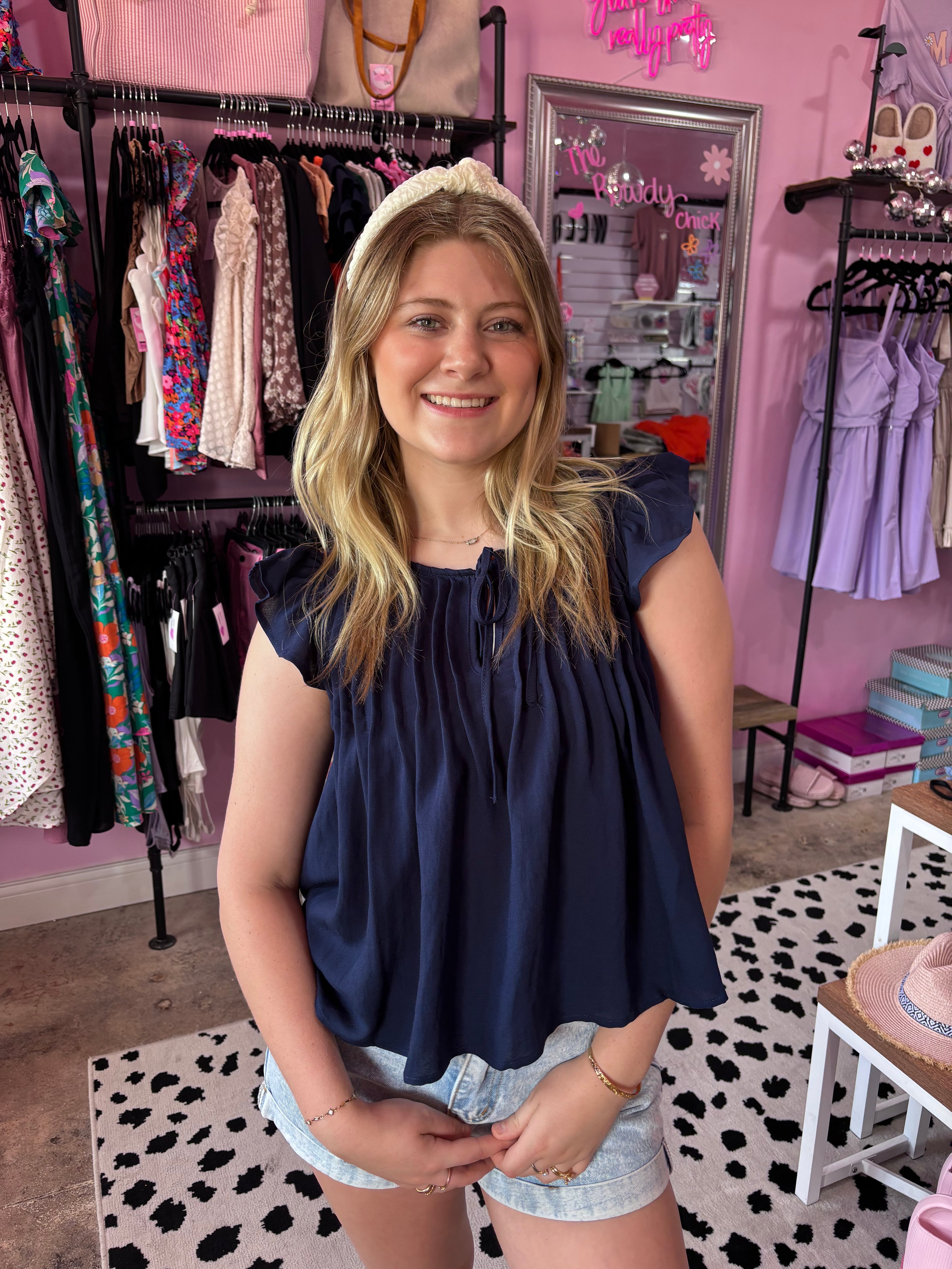 The Navy Muse Pleated Top
