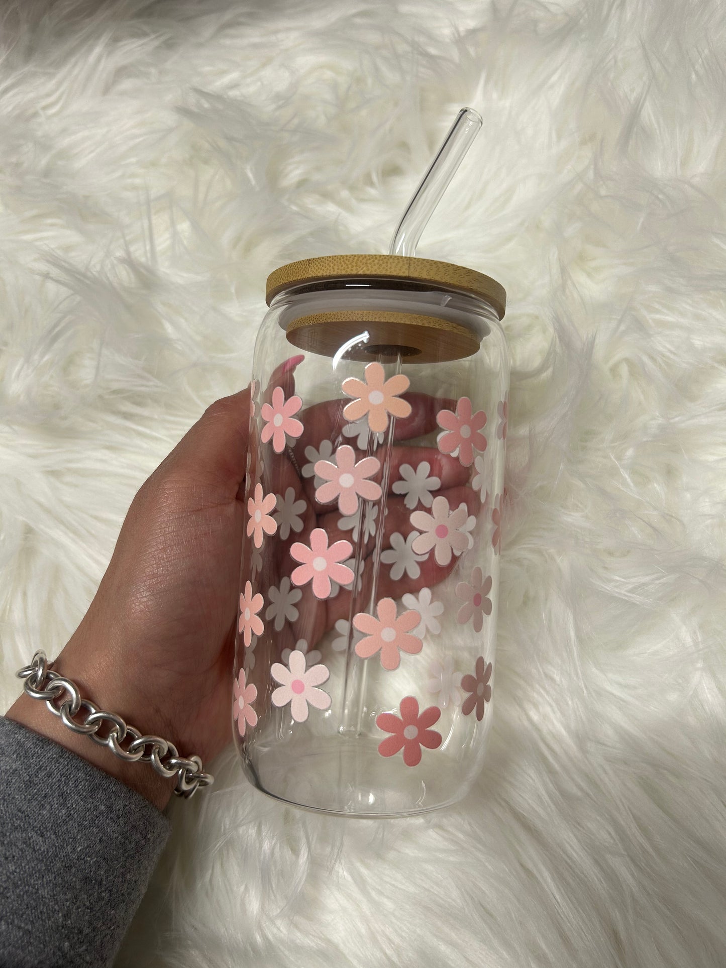 16oz Flower glass cup