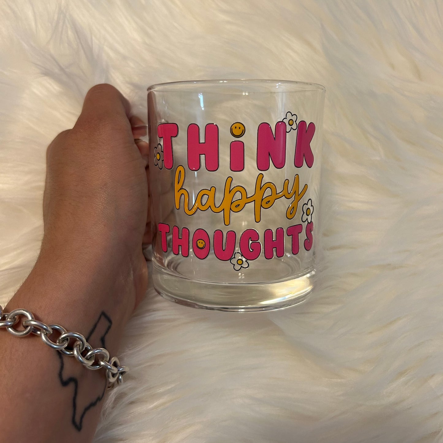 12oz "Think Happy Thoughts" Glass Mug