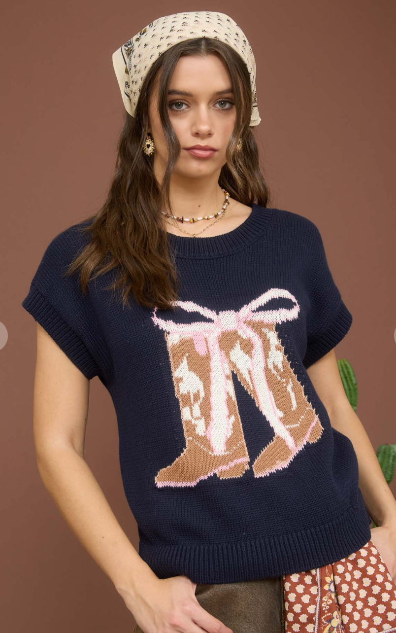 Cowgirl Boots Knit Sweater Top