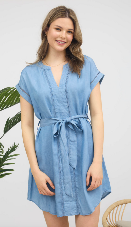 Chambray Tie-Waist Dress